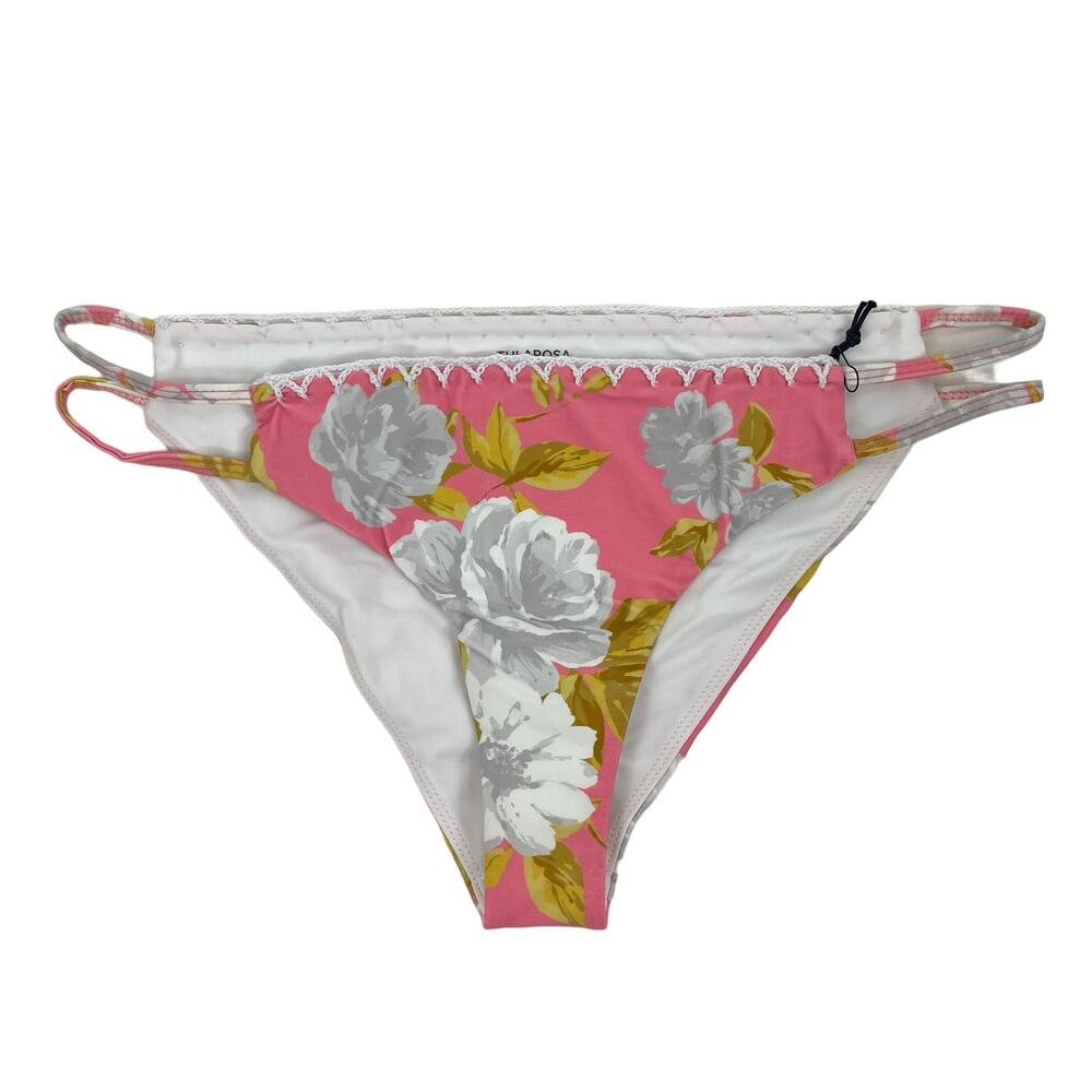 Tularosa Mateo Floral Swim Bikini Bottom Side Cutout Pink Size M - Picture 4 of 9